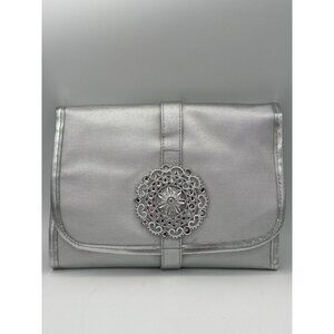 Silver Foldable Travel Jewelry Organizer With Embellished Button Closure